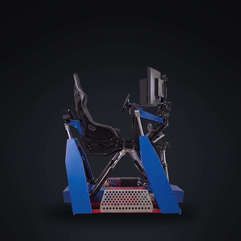 The Beast, a 4DOF hydraulic motion simulator with racing seat, wheel and screen