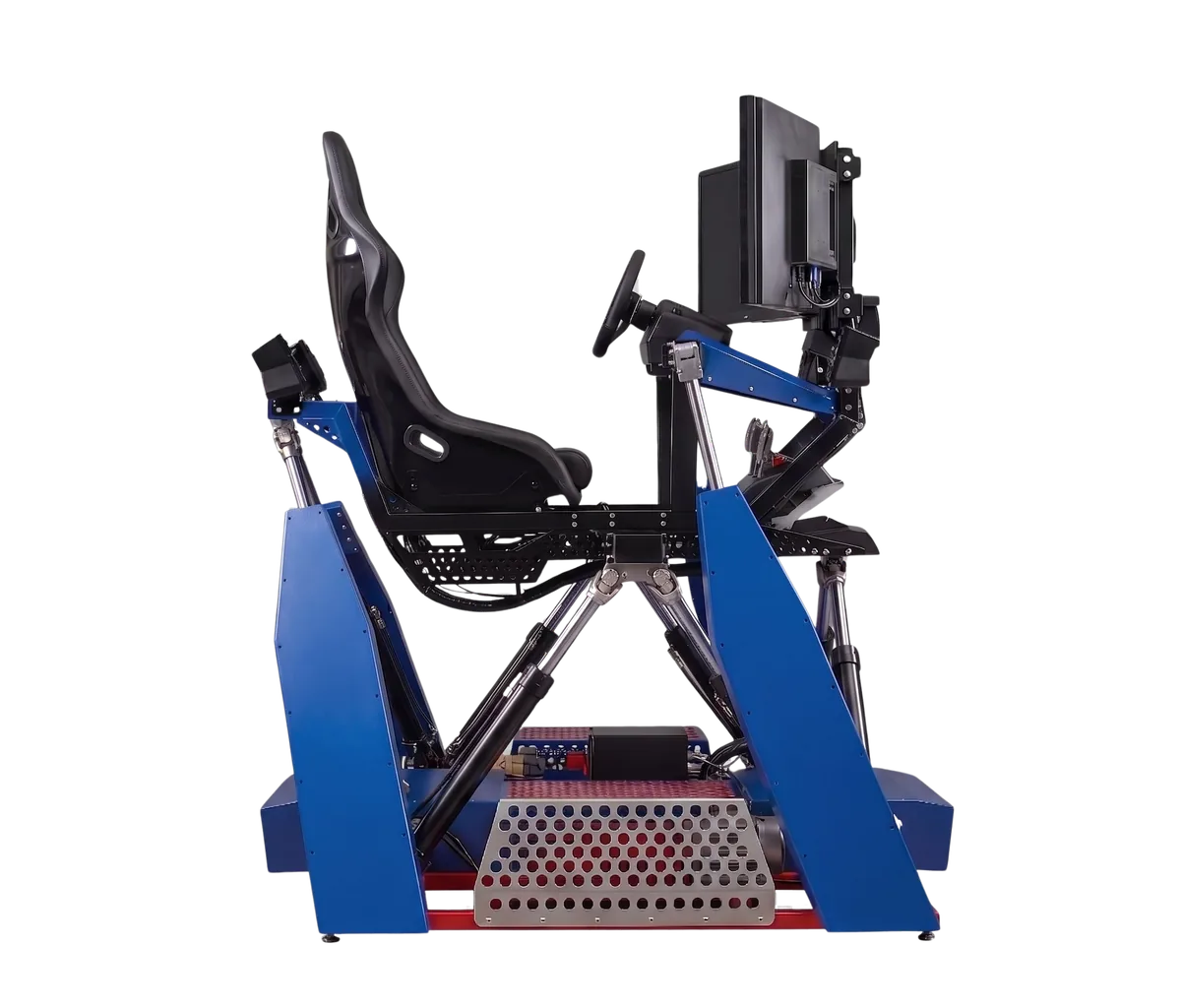 The Beast, a 4DOF hydraulic motion simulator with racing seat, wheel and screen